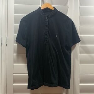 All Saints Men’s Medium (Small) Black Reversible Collar Polo Shirt